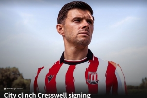 开云app-官方：斯托克城签下35岁西汉姆名宿克雷斯维尔，签约1年