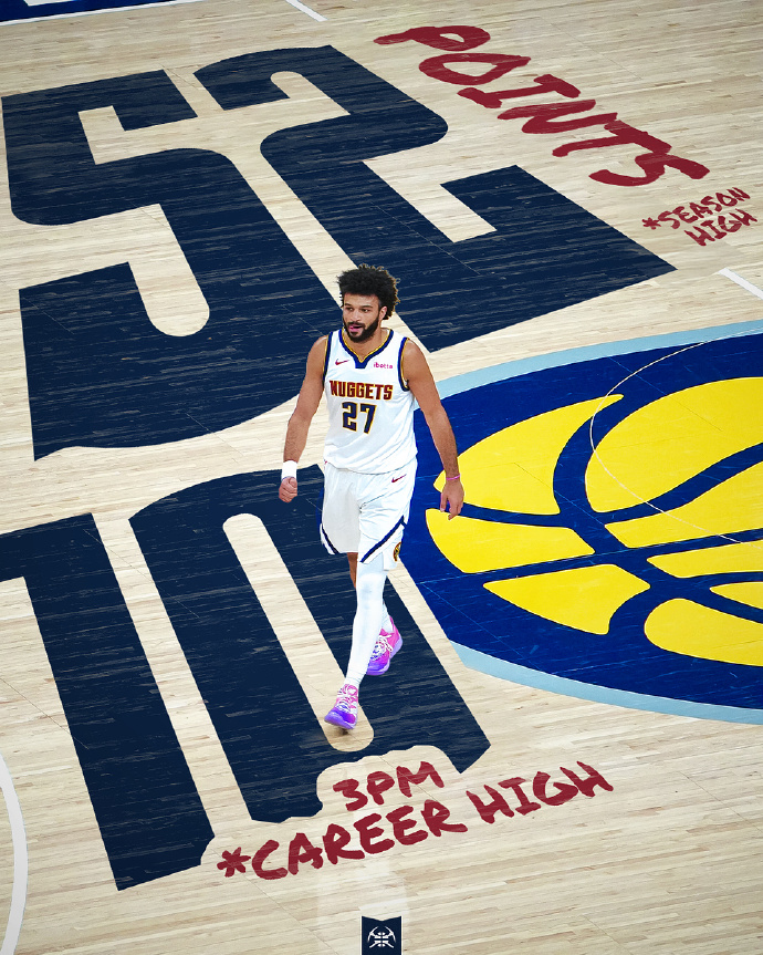 穆雷52+10三分生涯新高！掘金双杀步行者 约基奇24+8+13